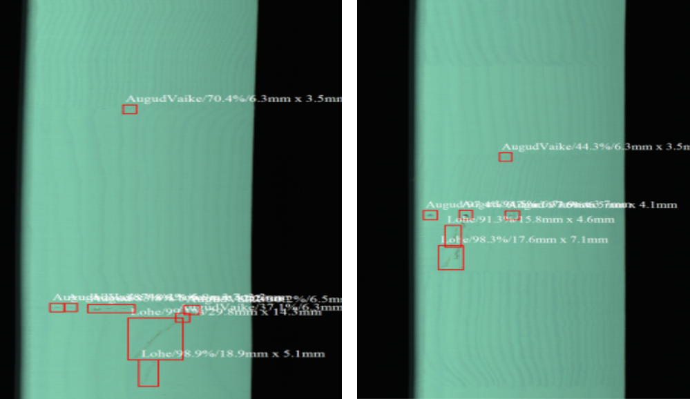 AI detected defects on wooden slat